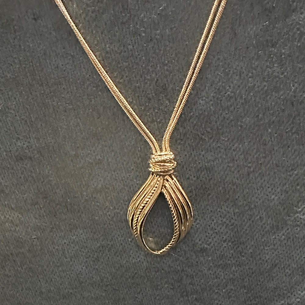 Gold-Tone Sculpted Teardrop Pendant Necklace - Women Jewelry